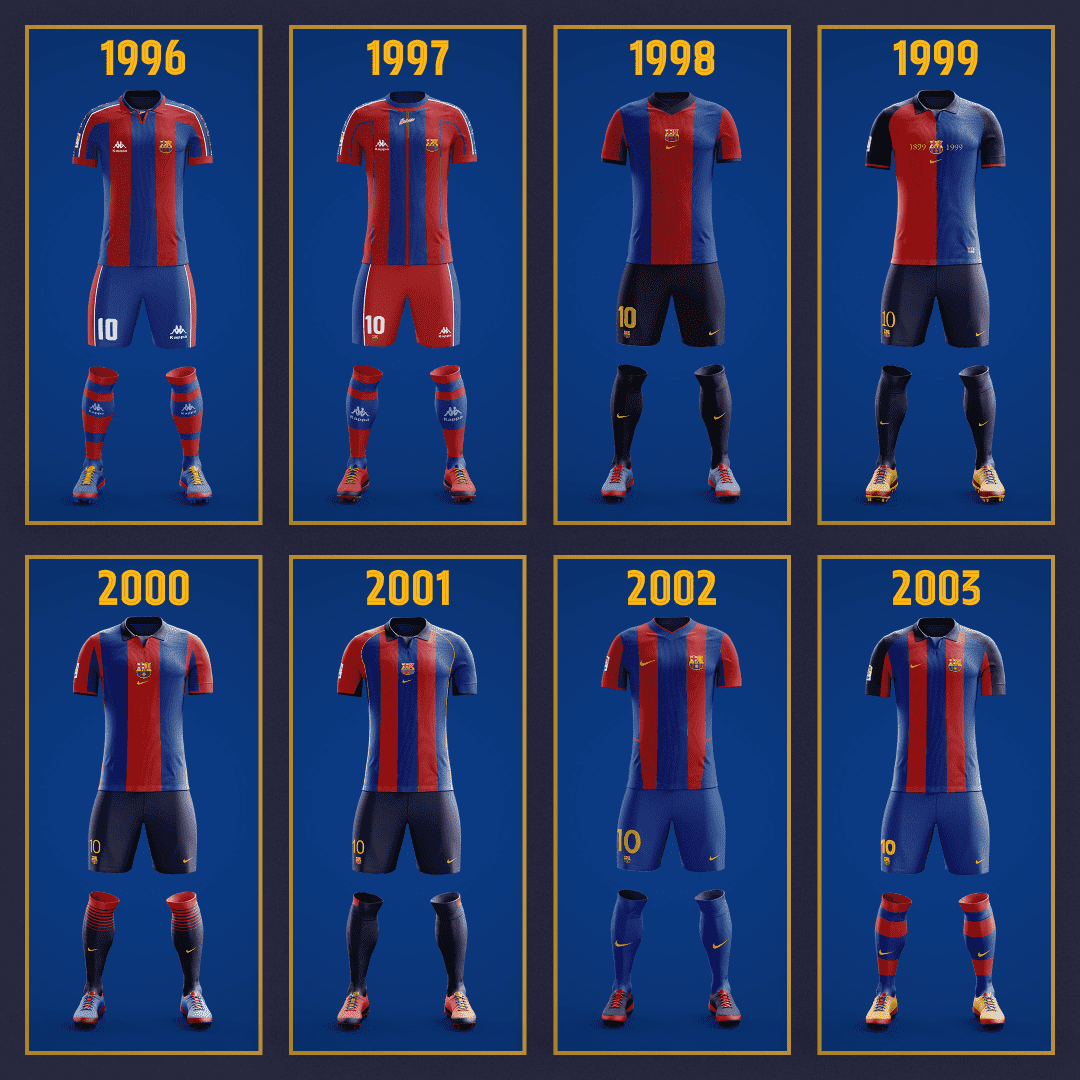 FC Barcelona all kits from 1990s to 2000s