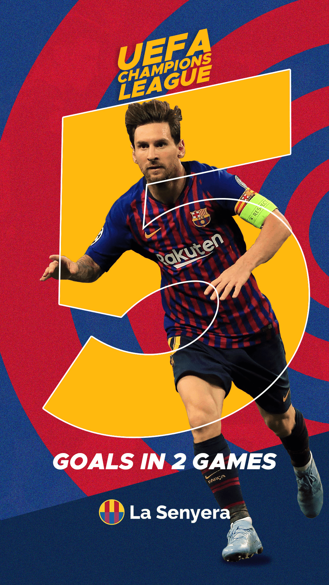 Statistic creative showing Lionel Messi's stats in the champions league.
