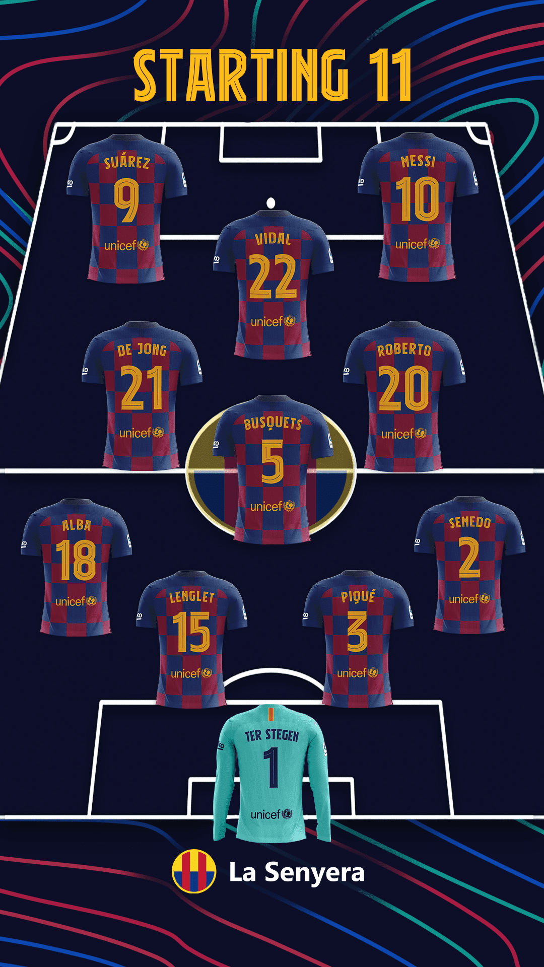 Starting 11 creative of FC Barcelona made for La Senyera 